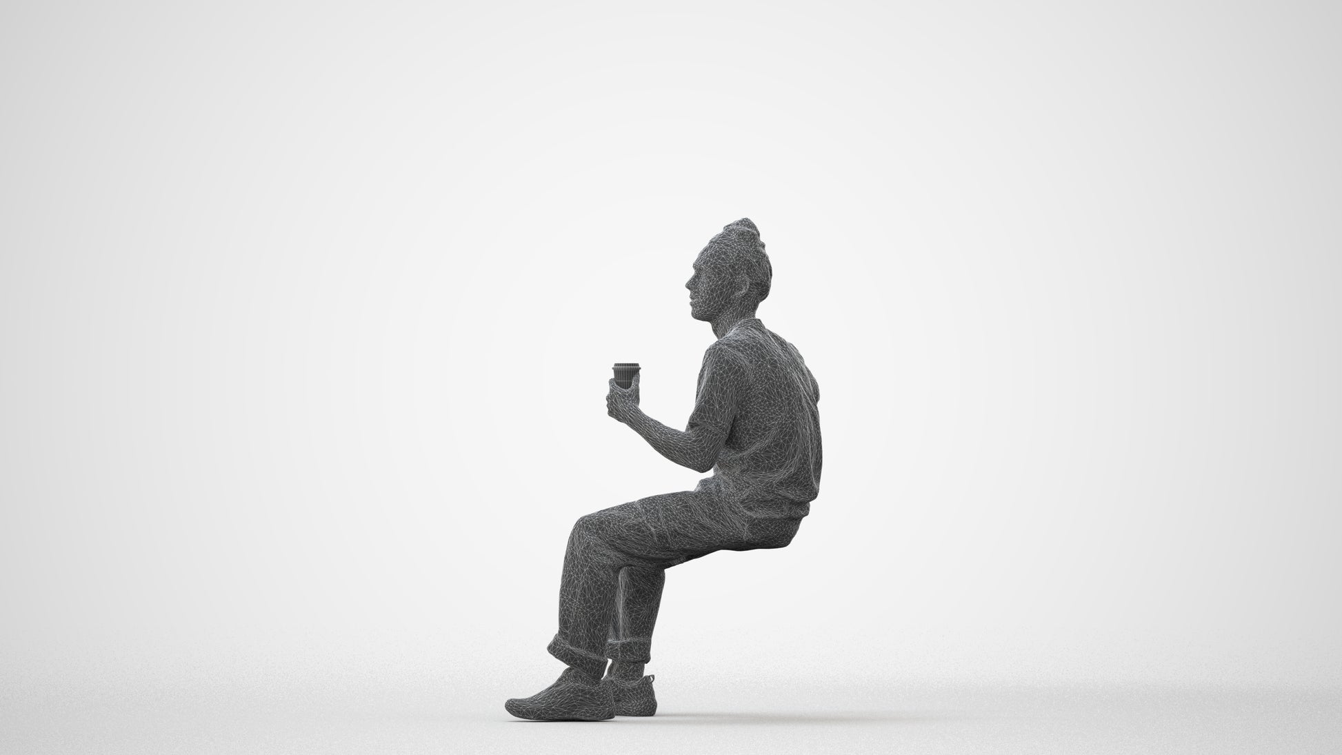 scanned 3D man casual sitting, photogrammetry people for Enscape and V-Ray, square thumbnail