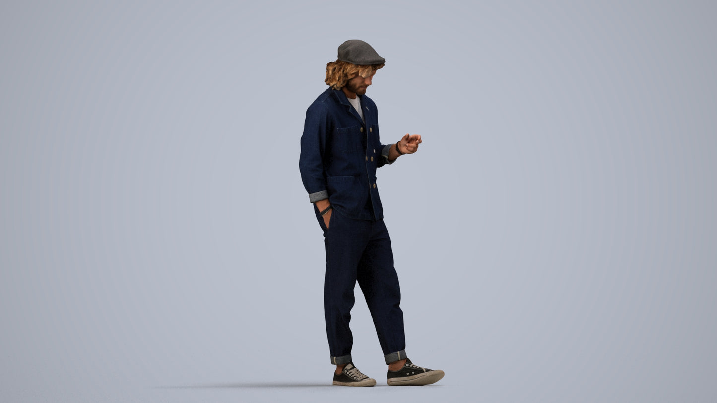 realistic 3D human man casual standing, archviz people FBX OBJ for Blender, side view render