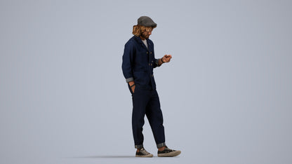 realistic 3D human man casual standing, archviz people FBX OBJ for Blender, side view render