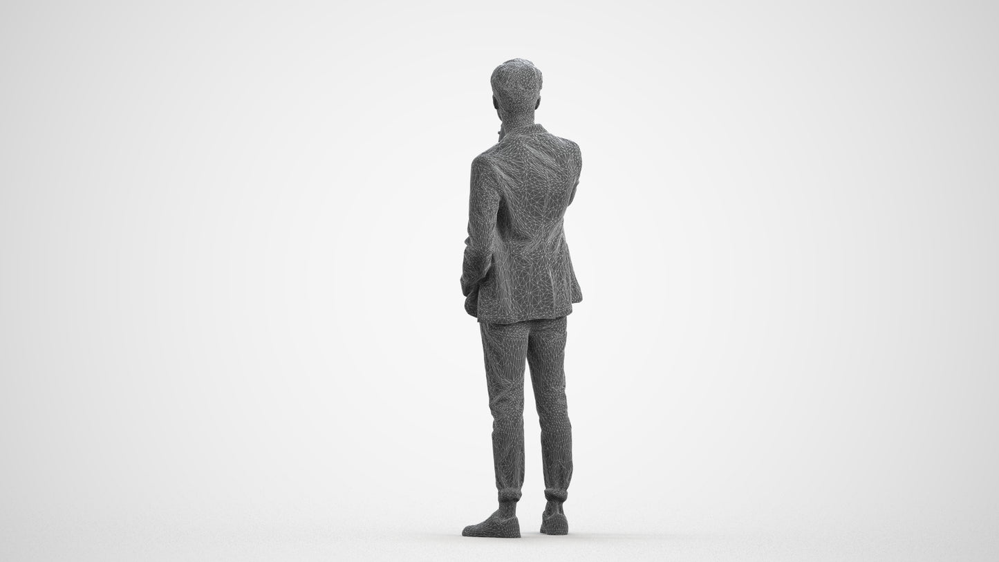 realistic 3D people man business standing, render-ready for V-Ray and Corona, FBX OBJ, wireframe front view