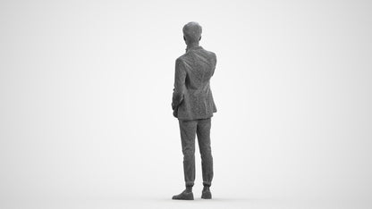 realistic 3D people man business standing, render-ready for V-Ray and Corona, FBX OBJ, wireframe front view