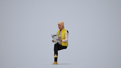 realistic 3D human senior woman casual sitting, archviz people FBX OBJ for Blender, top-down view render