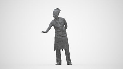 realistic 3D people woman hospitality, render-ready for V-Ray and Corona, FBX OBJ, wireframe back view