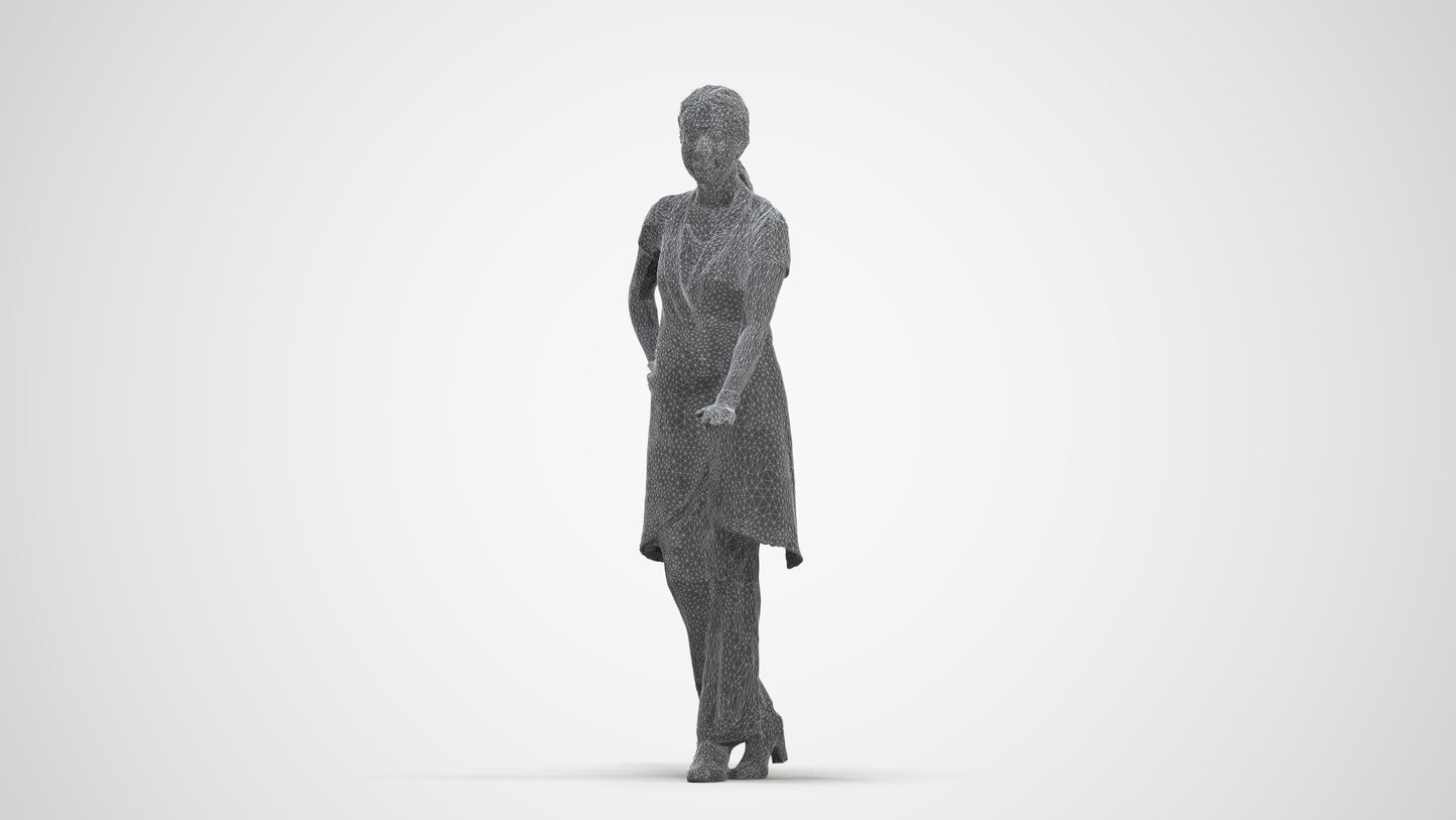 3D people model woman hospitality, scanned human for 3ds Max rendering, three-quarter front view render