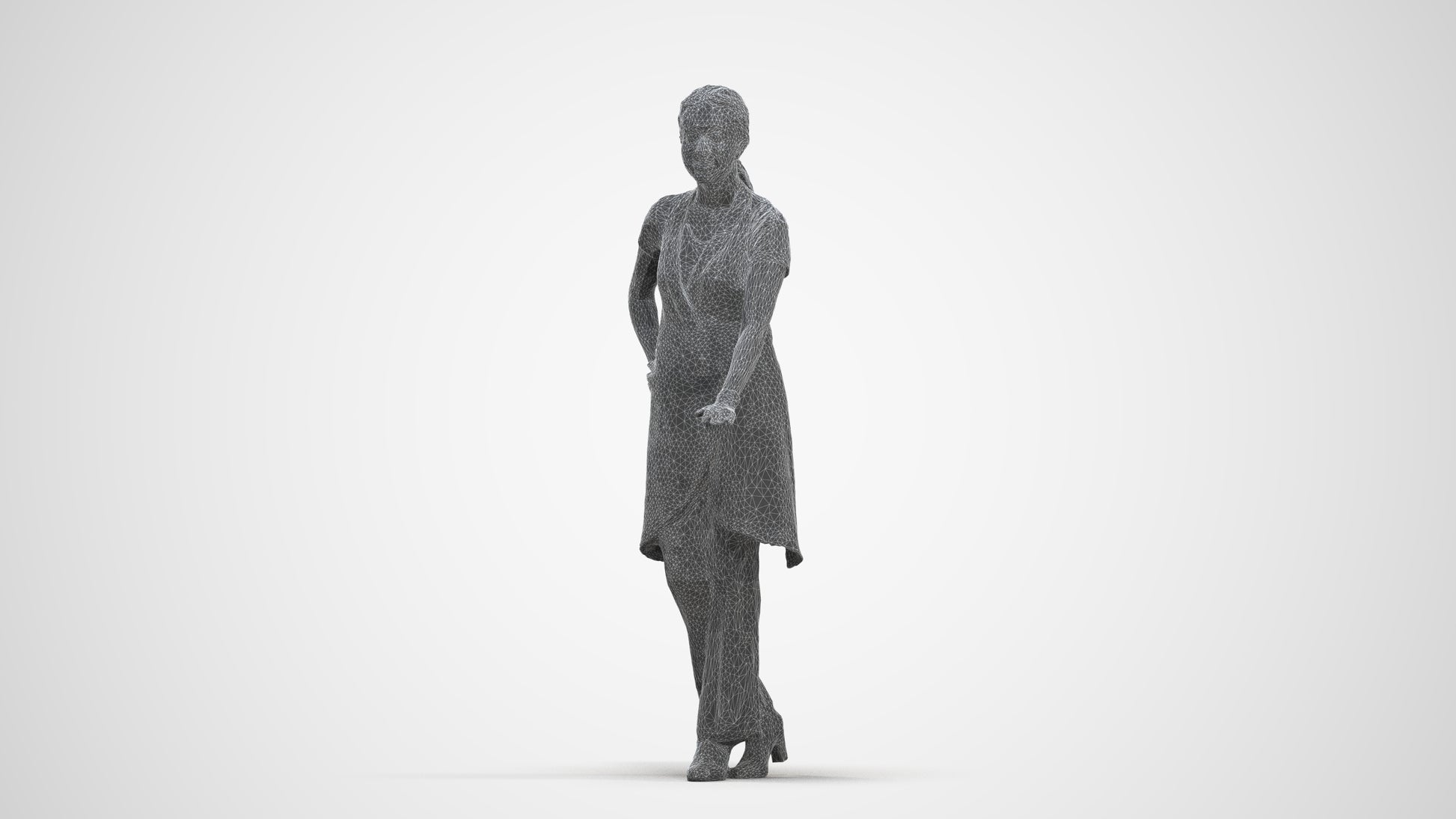 3D people model woman hospitality, scanned human for 3ds Max rendering, three-quarter front view render