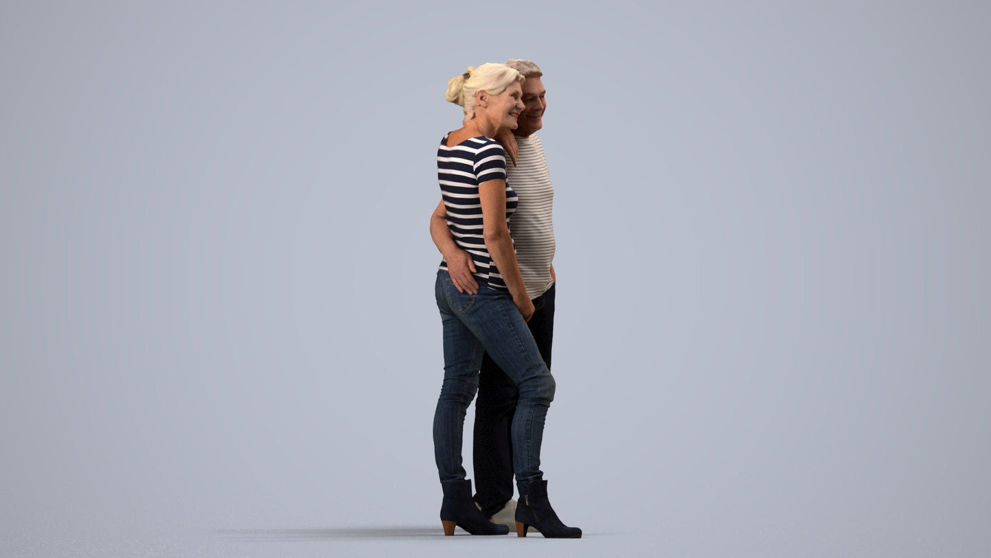 realistic 3D senior woman casual standing, scanned archviz people for Blender and 3ds Max, side view render