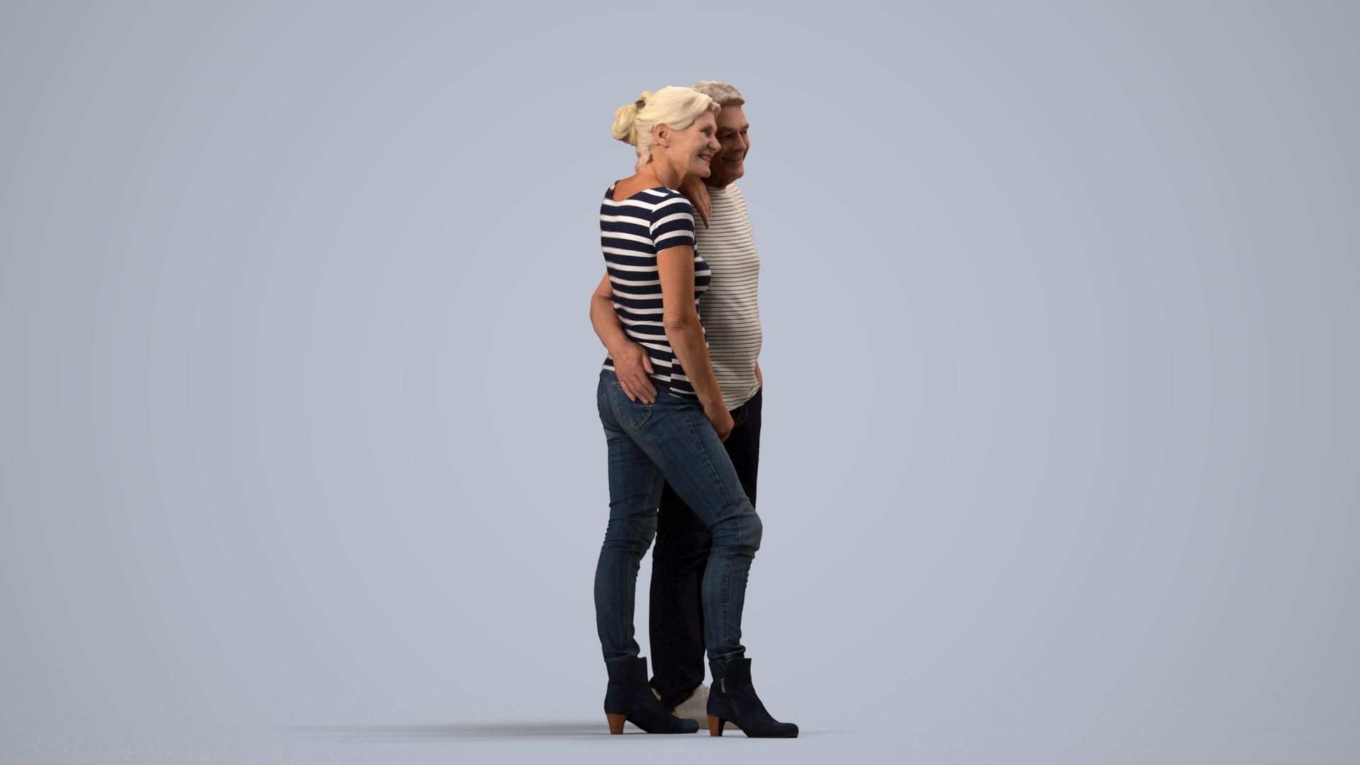 realistic 3D senior woman casual standing, scanned archviz people for Blender and 3ds Max, side view render
