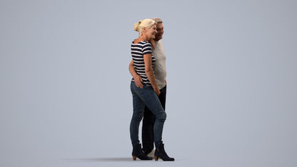realistic 3D senior woman casual standing, scanned archviz people for Blender and 3ds Max, side view render