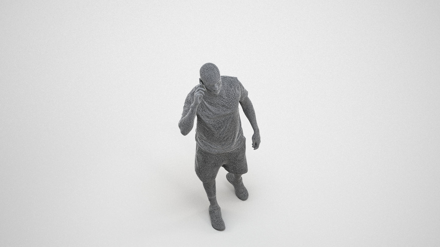 scanned 3D man sport, photogrammetry people for Enscape and V-Ray, wireframe three-quarter view