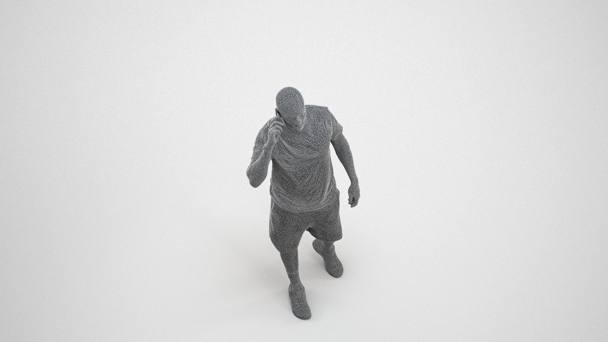 scanned 3D man sport, photogrammetry people for Enscape and V-Ray, wireframe three-quarter view