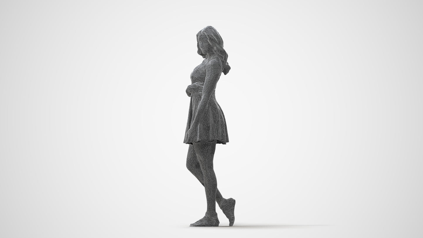 realistic 3D woman walking, scanned archviz people for Blender and 3ds Max, square thumbnail