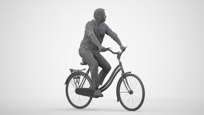 3D scanned man cycling casual, photorealistic archviz people for Enscape and SketchUp, wireframe side view
