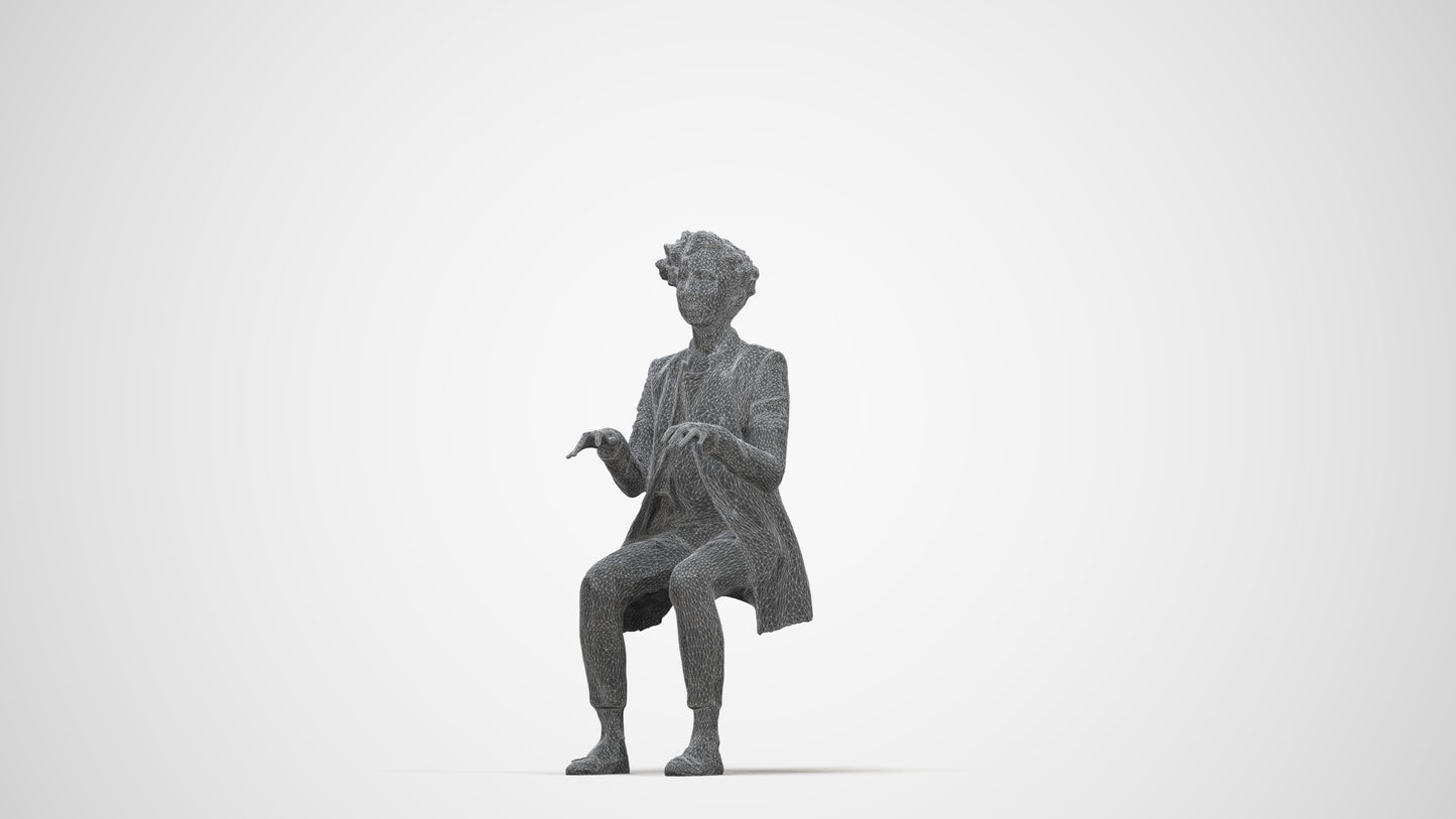 realistic 3D human woman business sitting, archviz people FBX OBJ for Blender, wireframe back view