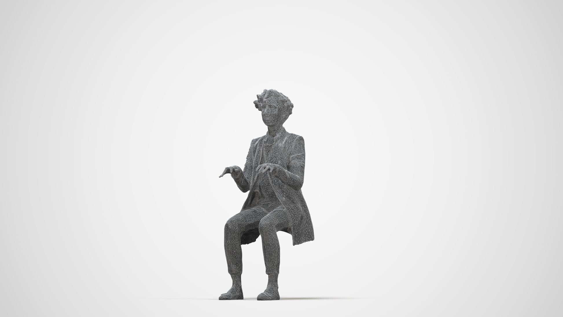 realistic 3D human woman business sitting, archviz people FBX OBJ for Blender, wireframe back view