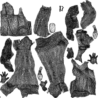 scanned 3D girl casual standing, photogrammetry people for Enscape and V-Ray, wireframe top-down view