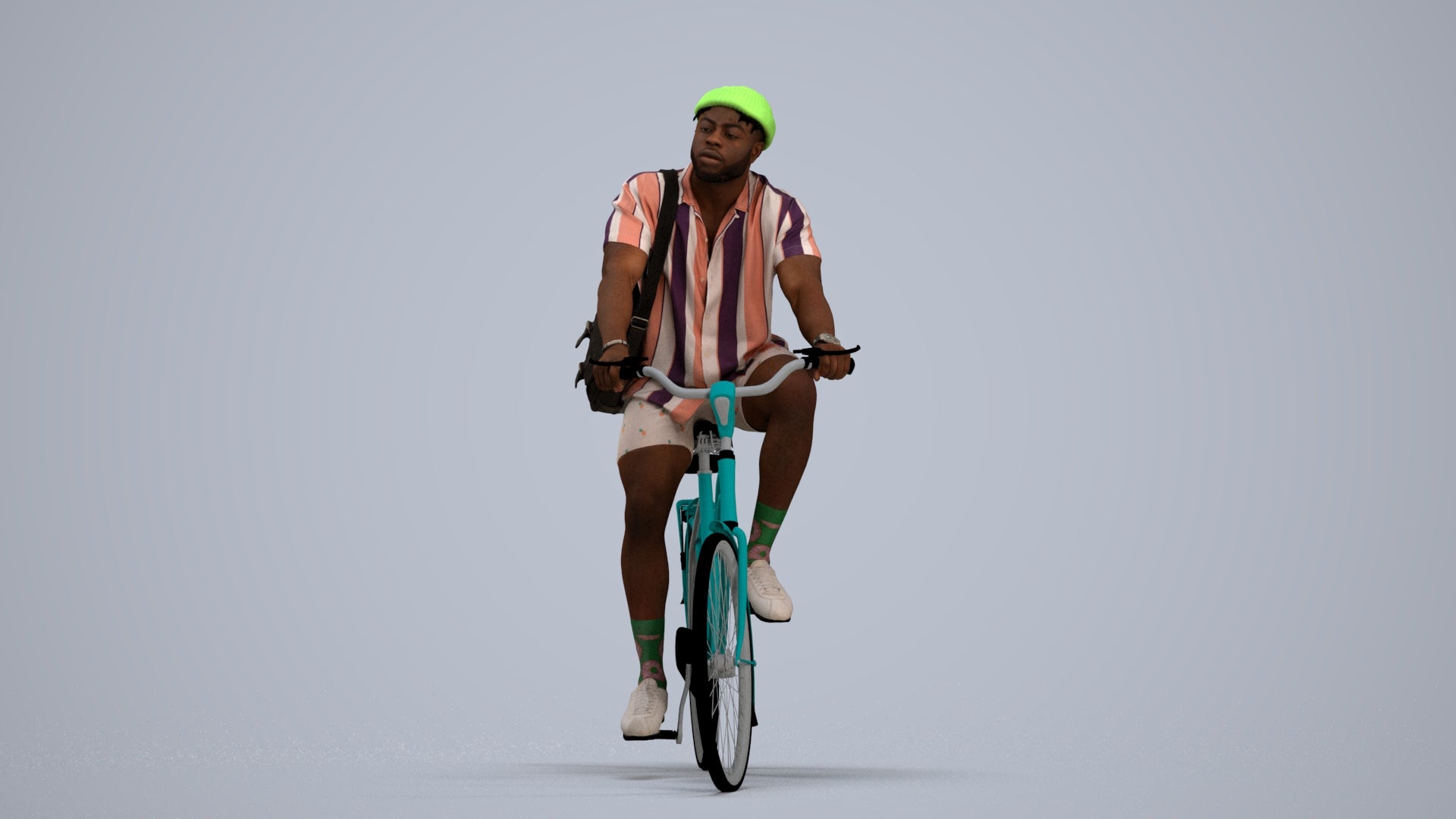 realistic 3D human man casual cycling, archviz people FBX OBJ for Blender, standing pose render