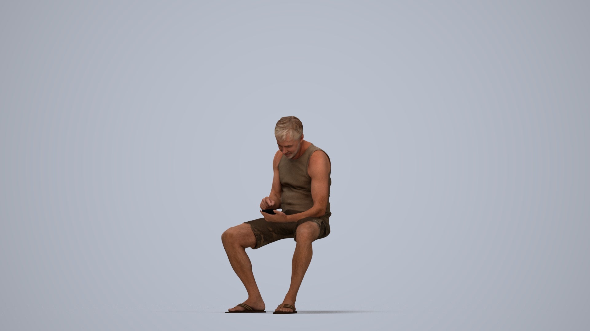 scanned 3D man casual sitting, photogrammetry people for Enscape and V-Ray, top-down view render