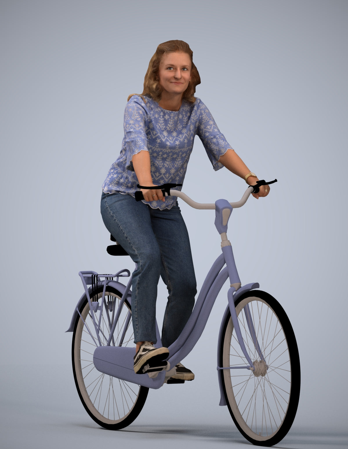 scanned 3D woman casual cycling, photogrammetry people for Enscape and V-Ray