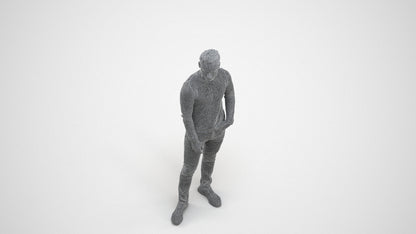 3D people model man casual standing, scanned human for 3ds Max rendering, wireframe three-quarter view