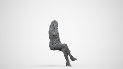 3D human model woman business, photogrammetry scanned person for archviz, wireframe side view