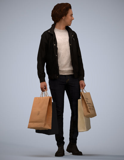 realistic 3D man casual shopping, scanned archviz people for Blender and 3ds Max