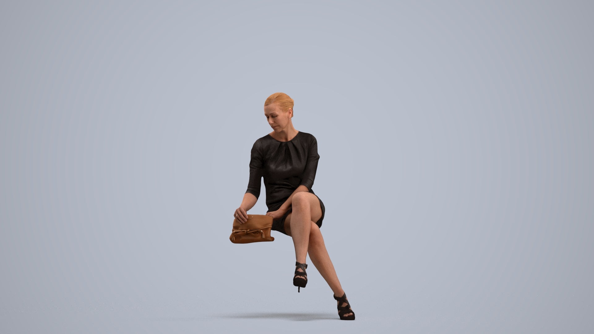 photogrammetry 3D woman business sitting, realistic human model archviz FBX, standing pose render