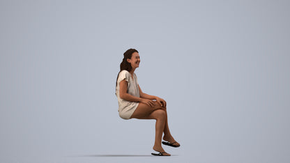 photogrammetry 3D woman casual sitting, realistic human model archviz FBX, side view render