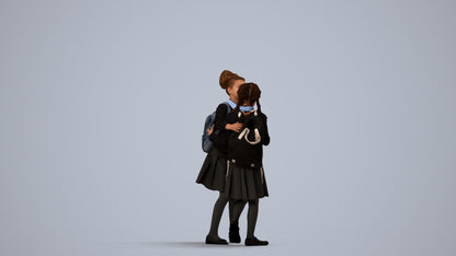 realistic 3D human girl kids, archviz people FBX OBJ for Blender, side view render