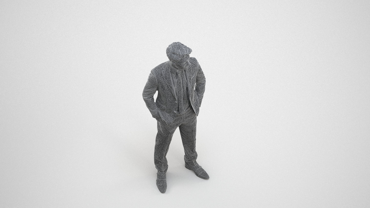 realistic 3D people man business, render-ready for V-Ray and Corona, FBX OBJ, wireframe three-quarter view