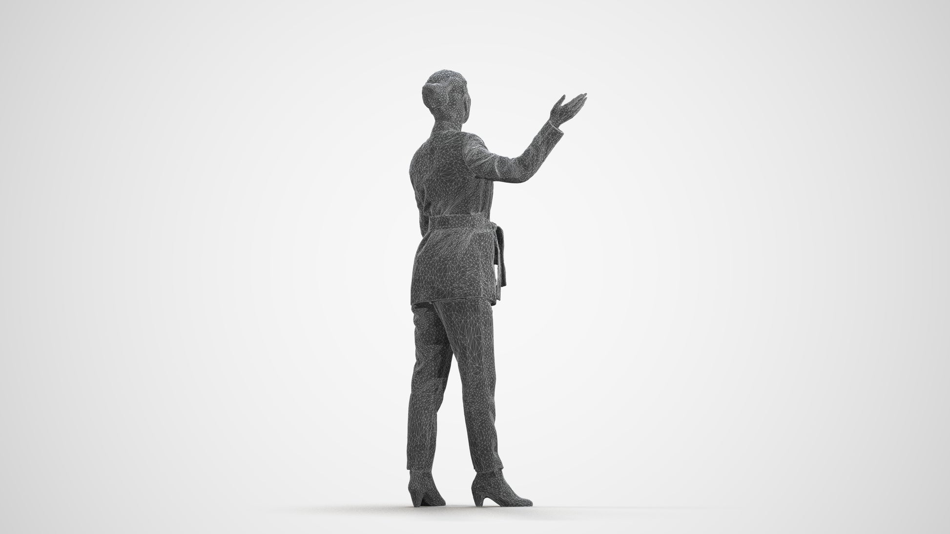 realistic 3D woman business, scanned archviz people for Blender and 3ds Max, wireframe front view