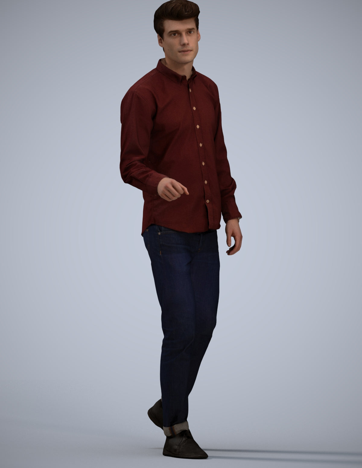 3D human model man casual walking, photogrammetry scanned person for archviz