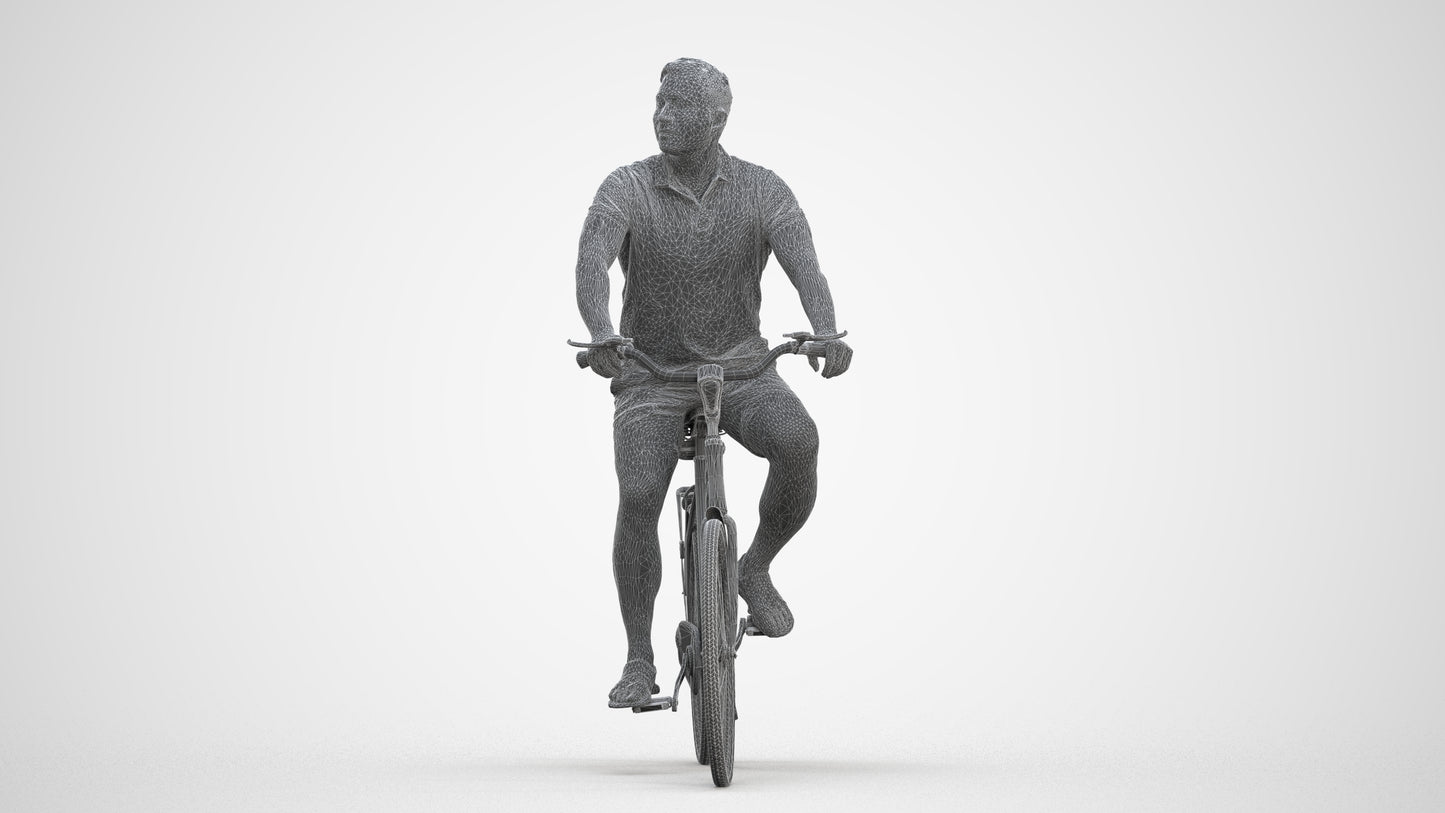 scanned 3D man casual cycling, photogrammetry people for Enscape and V-Ray, three-quarter front view render