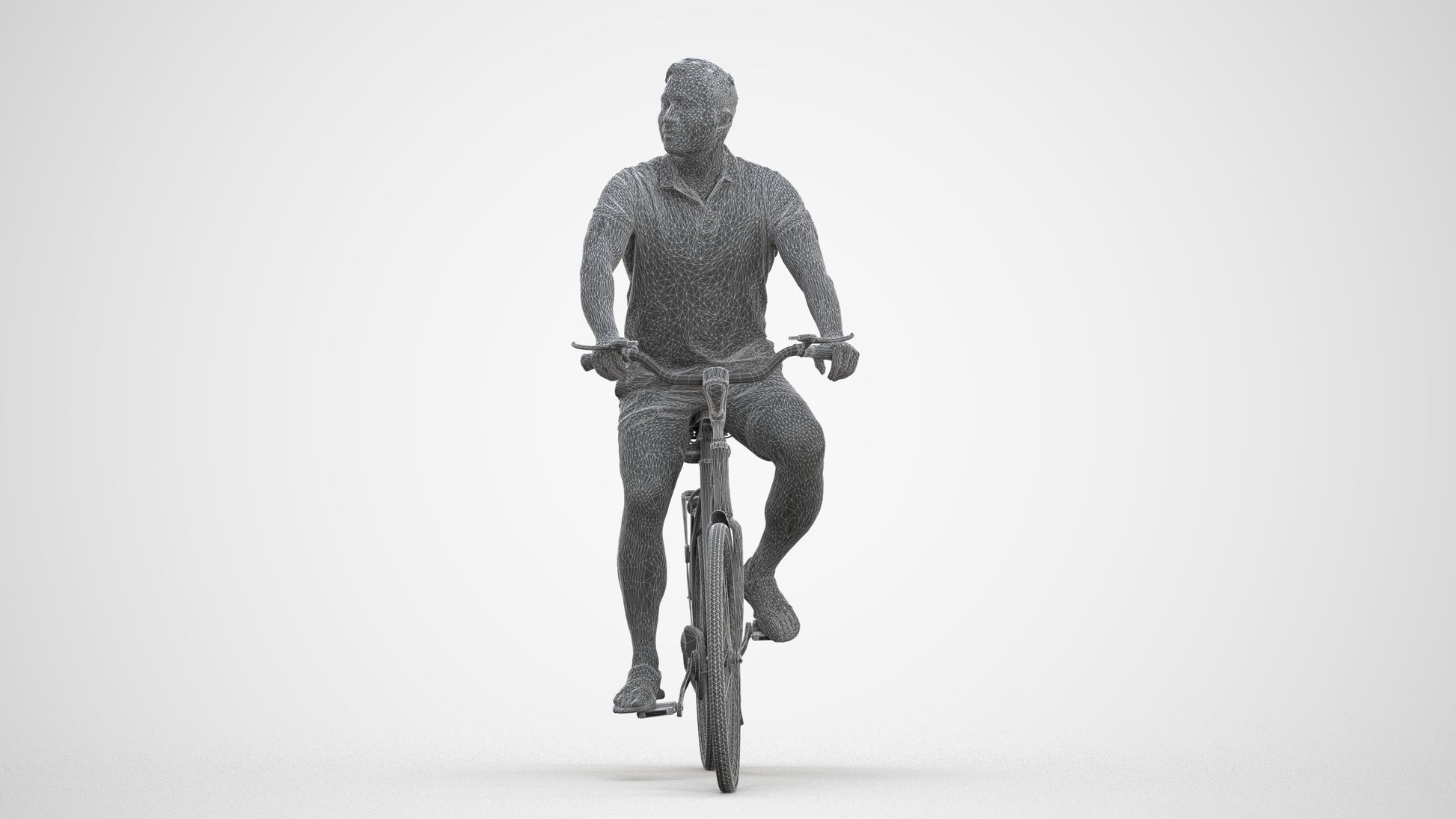 scanned 3D man casual cycling, photogrammetry people for Enscape and V-Ray, three-quarter front view render