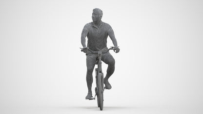 scanned 3D man casual cycling, photogrammetry people for Enscape and V-Ray, three-quarter front view render