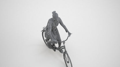 realistic 3D woman casual cycling, scanned archviz people for Blender and 3ds Max, wireframe three-quarter view