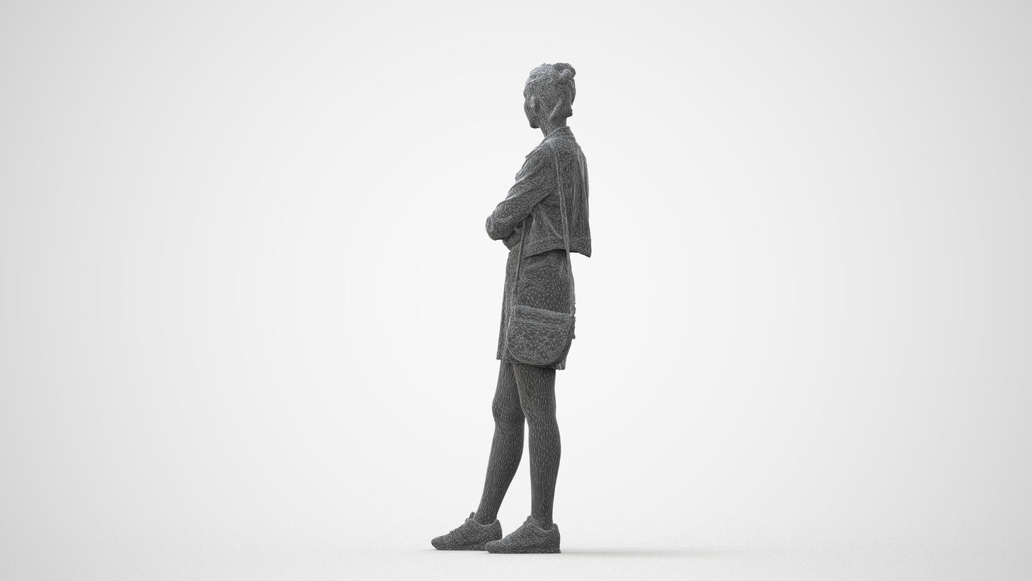 photogrammetry 3D woman casual standing, realistic human model archviz FBX, square thumbnail