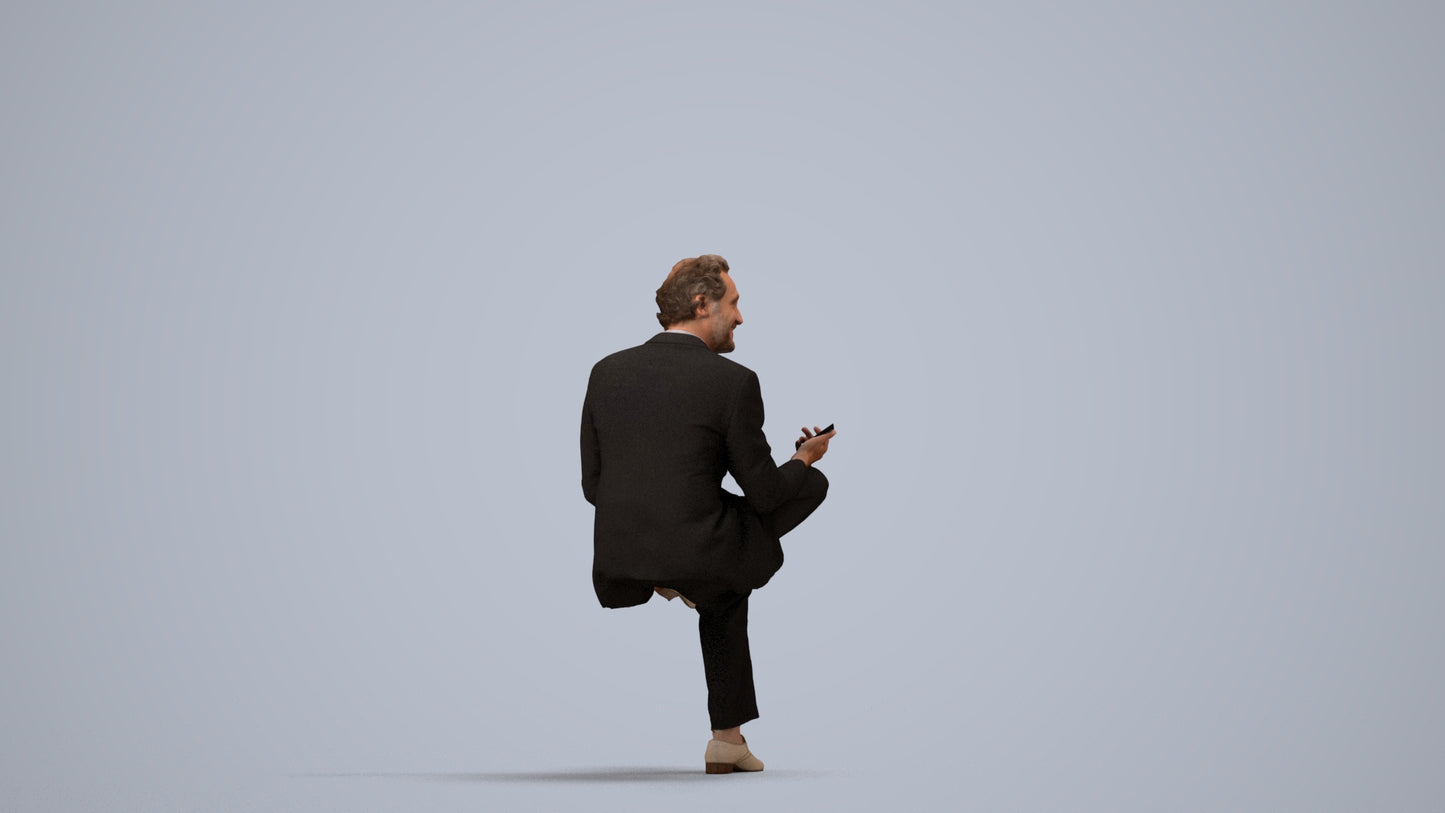 scanned 3D man business sitting, photogrammetry people for Enscape and V-Ray, side view render