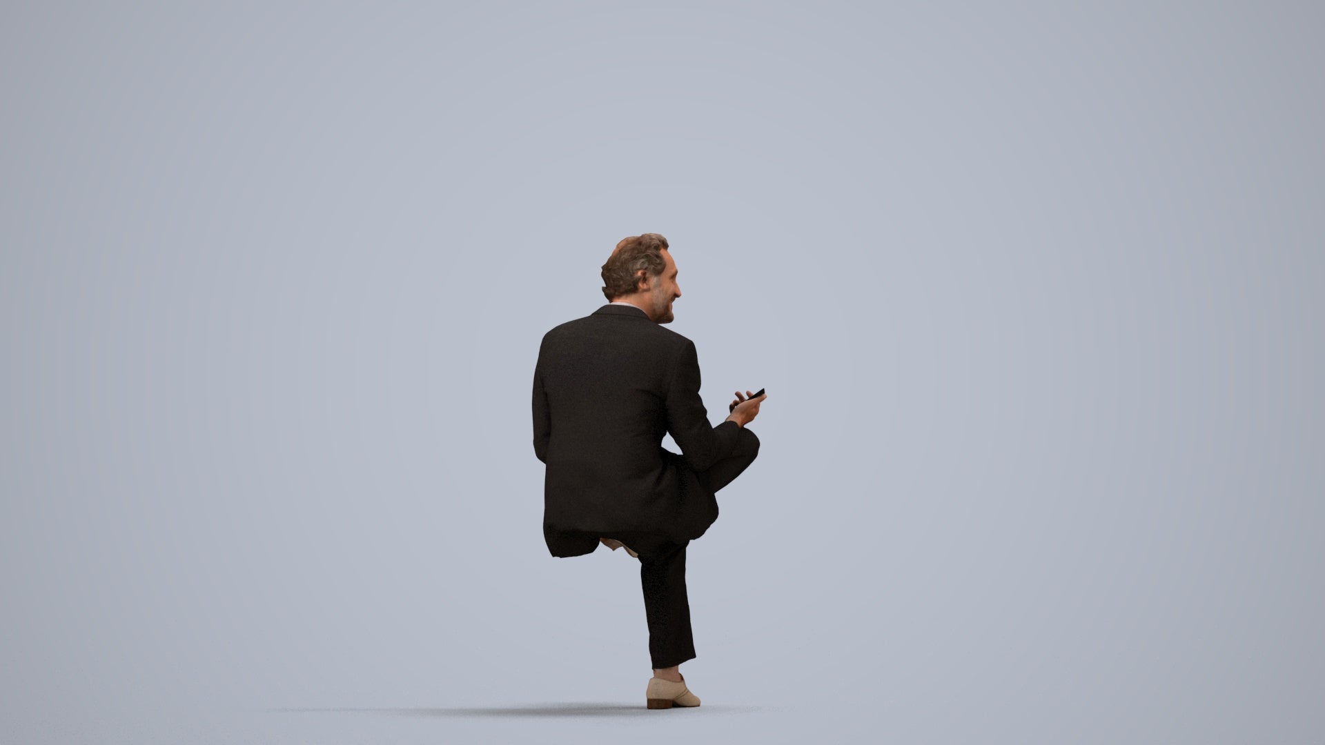 scanned 3D man business sitting, photogrammetry people for Enscape and V-Ray, side view render
