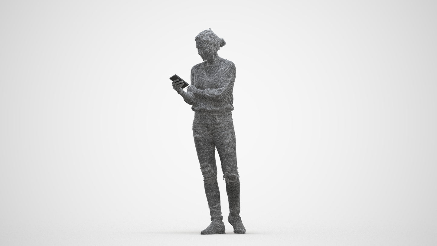 realistic 3D woman casual standing, scanned archviz people for Blender and 3ds Max, three-quarter front view render