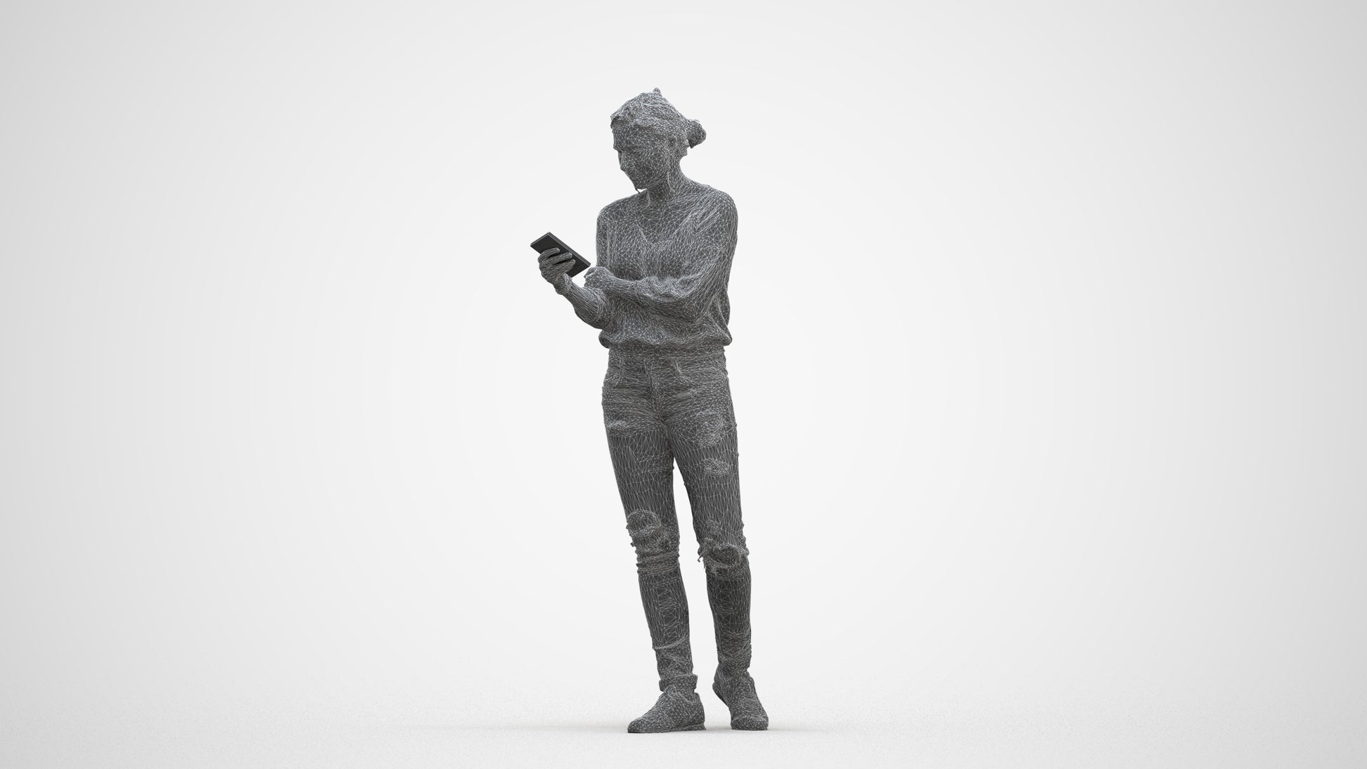 realistic 3D woman casual standing, scanned archviz people for Blender and 3ds Max, three-quarter front view render