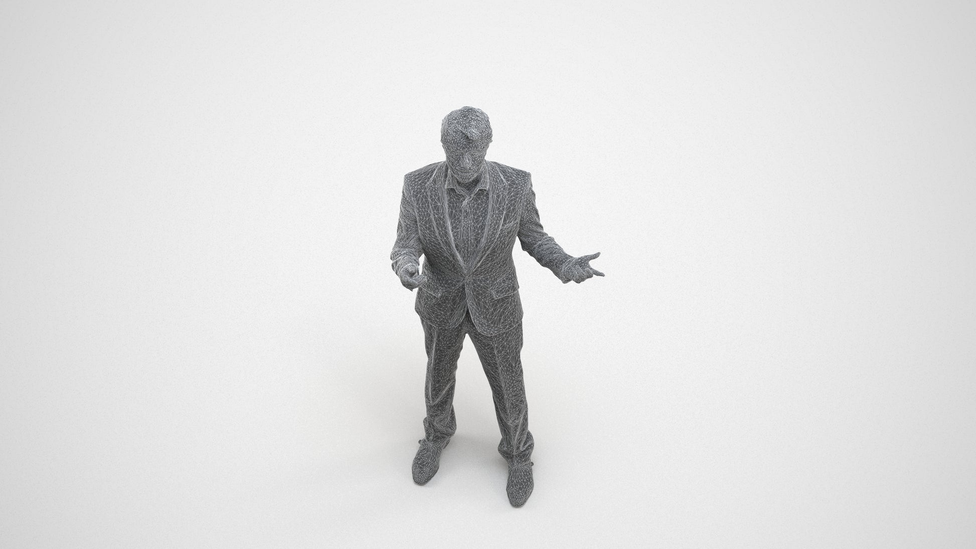 realistic 3D man business, scanned archviz people for Blender and 3ds Max, wireframe three-quarter view