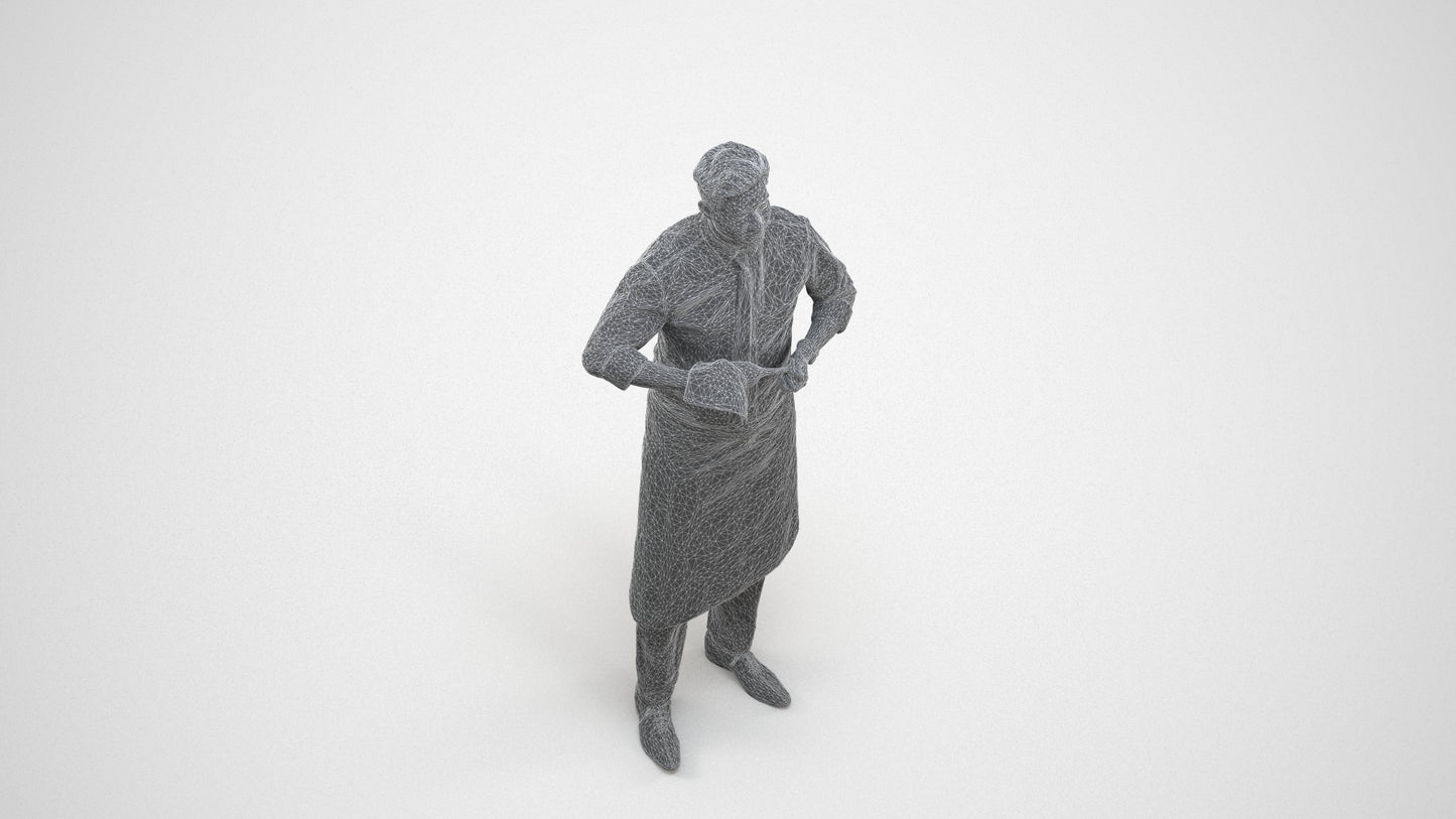 photogrammetry 3D man standing, realistic human model archviz FBX, wireframe three-quarter view