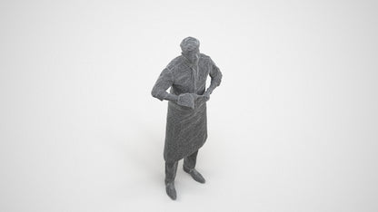photogrammetry 3D man standing, realistic human model archviz FBX, wireframe three-quarter view
