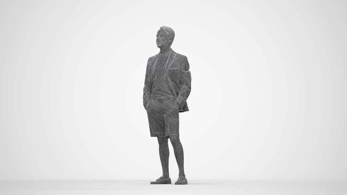 scanned 3D man business standing, photogrammetry people for Enscape and V-Ray, wireframe back view