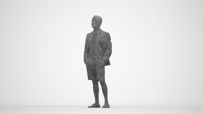 scanned 3D man business standing, photogrammetry people for Enscape and V-Ray, wireframe back view