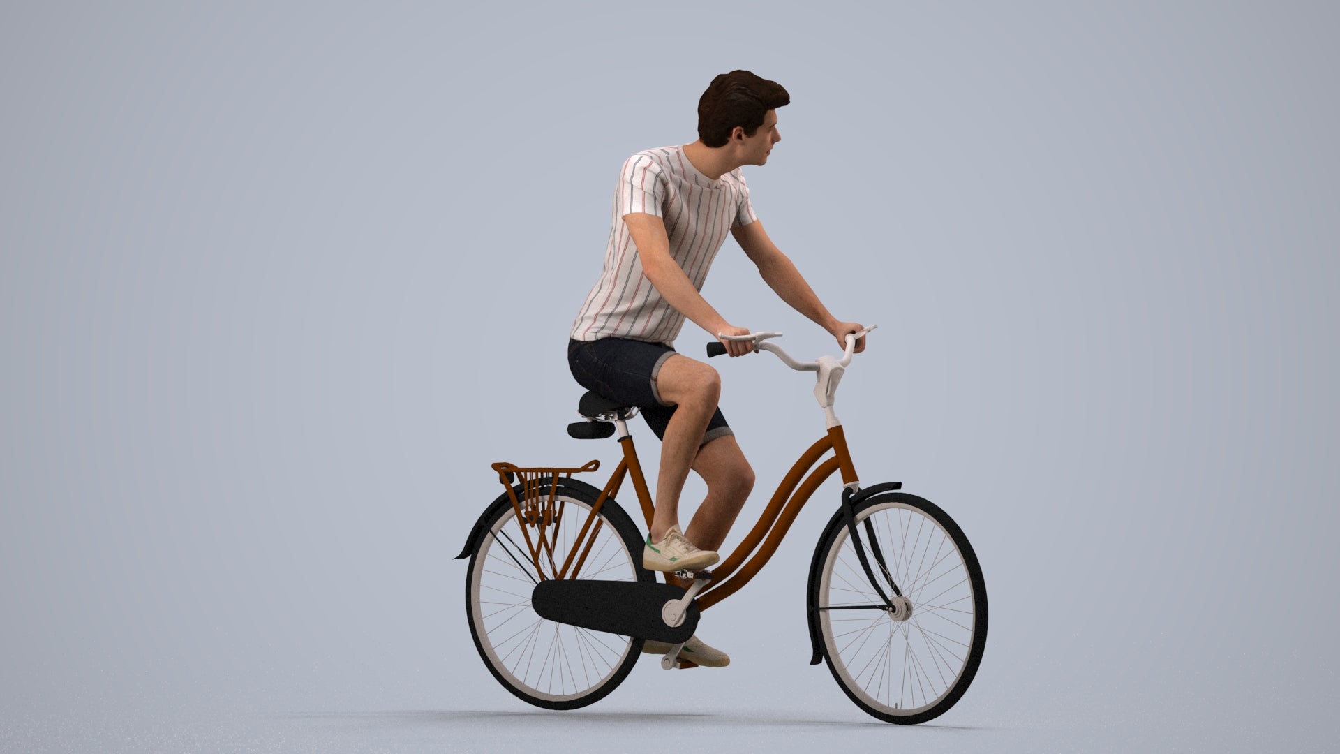 realistic 3D man casual cycling, scanned archviz people for Blender and 3ds Max, side view render