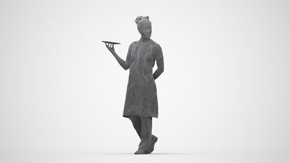 realistic 3D human woman hospitality, archviz people FBX OBJ for Blender, wireframe back view