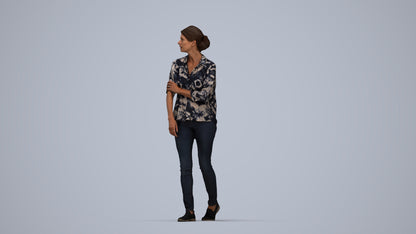 3D people model woman casual walking, scanned human for 3ds Max rendering, top-down view render