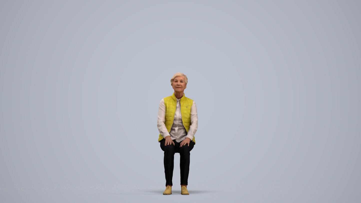 3D people model senior woman casual sitting, scanned human for 3ds Max rendering, standing pose render
