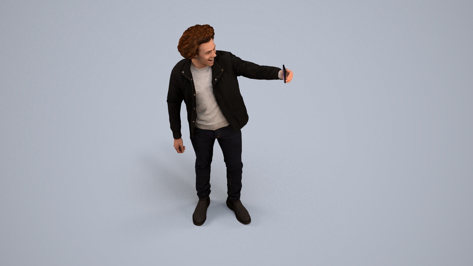 3D people model man casual standing, scanned human for 3ds Max rendering, back view render